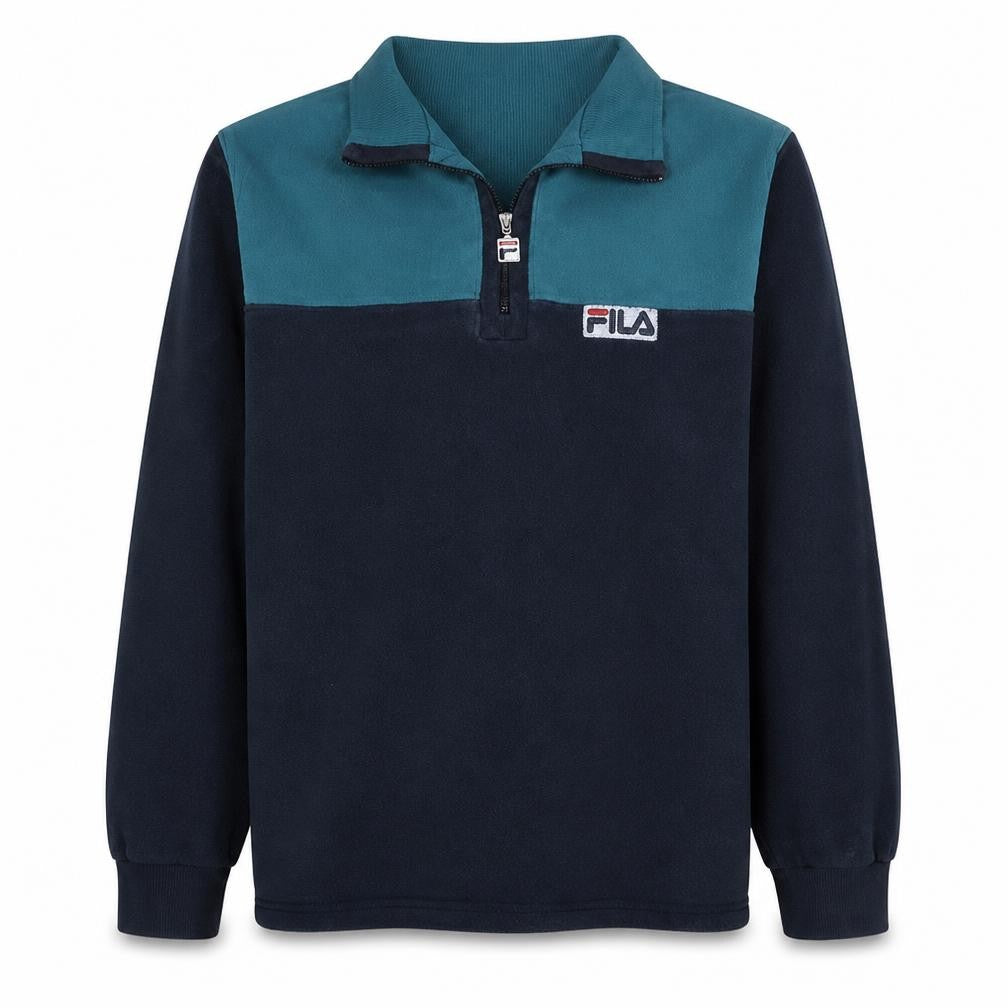 Front view of Fila Men's Blue Retro 1/4 Zip Collared Sweatshirt XL