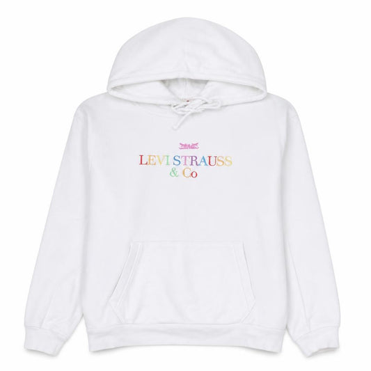 Front view of Levi's Women's White Pullover Hoodie XS Rainbow Logo Cotton Casual
