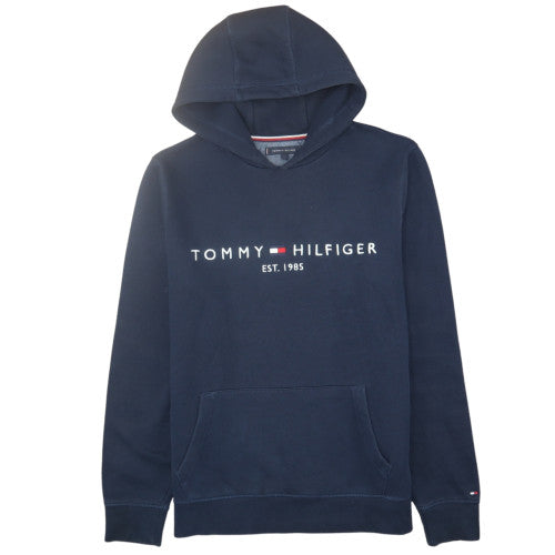 Tommy Hilfiger Men Blue Pullover Hoodie M Fleece Logo Sweatshirt
