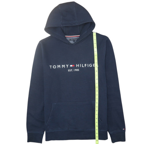 Tommy Hilfiger Men Blue Pullover Hoodie M Fleece Logo Sweatshirt