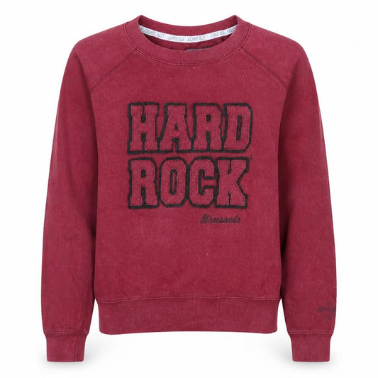Front view of Hard Rock Cafe Women Burgundy Sweatshirt Medium Cotton Blend Crew Neck