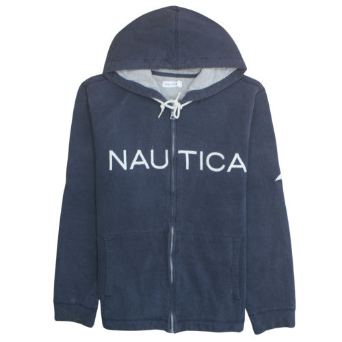 Nautica Men's Blue Full Zip Hoodie L Logo Design Fleece