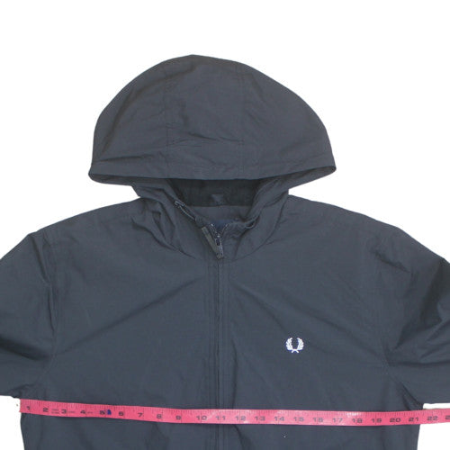 Fred Perry Men's Black Hooded Windbreaker Jacket Size M