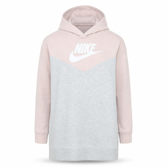 Front view of Nike Women’s Pink & Grey Pullover Long Sleeve Hoodie, size M
