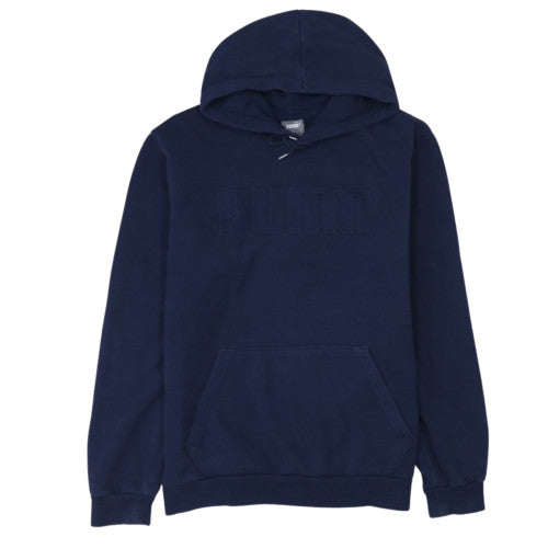 Puma Mens Blue Pullover Hoodie Size M Logo Fleece Hooded Sweatshirt