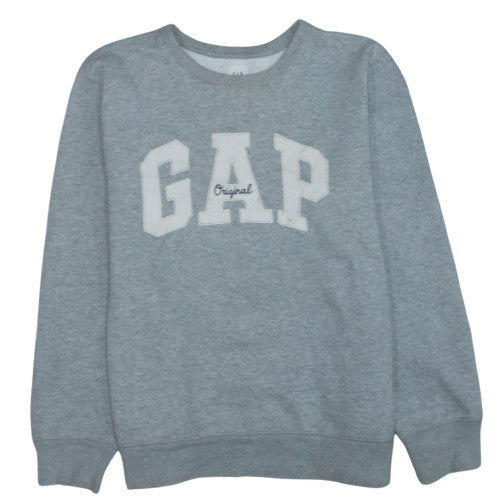 GAP Women Grey Logo Crew Neck Pullover Sweatshirt Size L