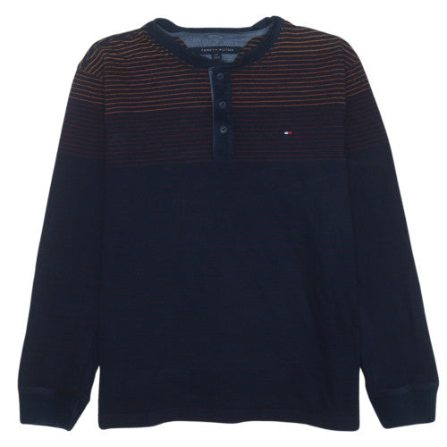 Tommy Hilfiger Men's Blue Stripe Henley Cotton Jumper L