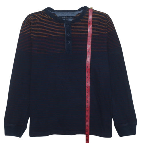Tommy Hilfiger Men's Blue Stripe Henley Cotton Jumper L