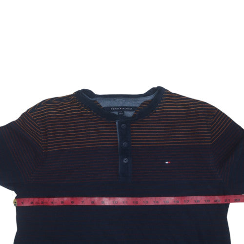 Tommy Hilfiger Men's Blue Stripe Henley Cotton Jumper L