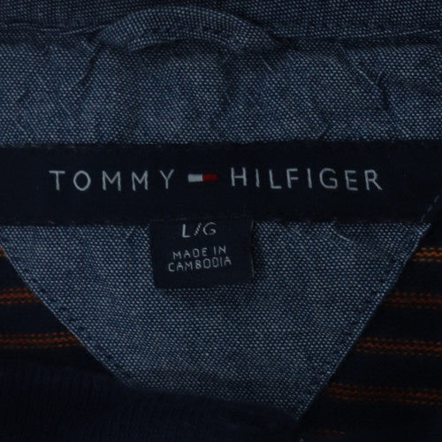 Tommy Hilfiger Men's Blue Stripe Henley Cotton Jumper L