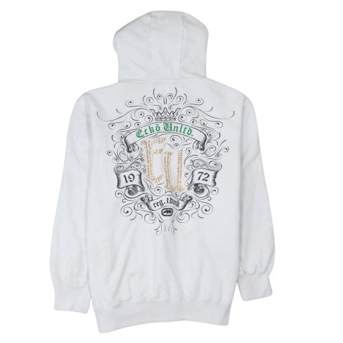 Ecko Unltd Womens White XL Full Zip Hoodie Graphic Crest Design