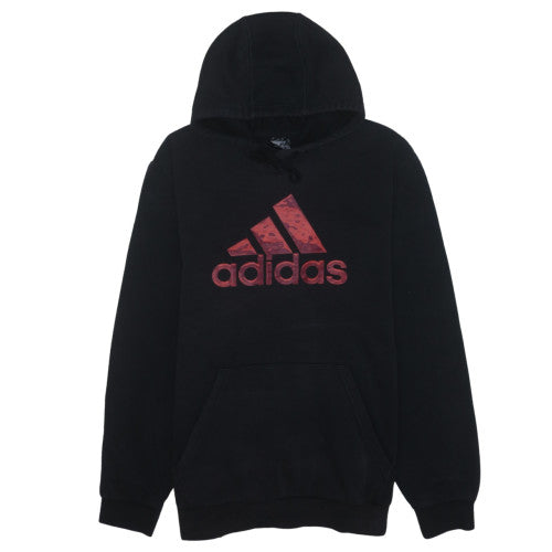 Adidas Mens Black XL Pullover Fleece Hoodie with Red Logo