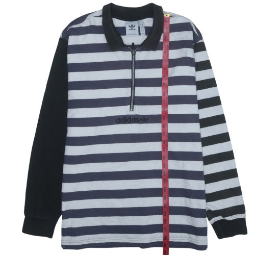 Adidas Womens Black & White Striped 1/2 Zip Pullover Sweatshirt Size L
