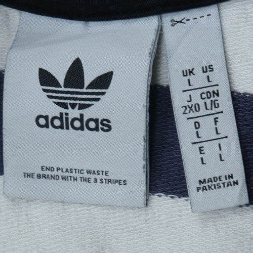 Adidas Womens Black & White Striped 1/2 Zip Pullover Sweatshirt Size L