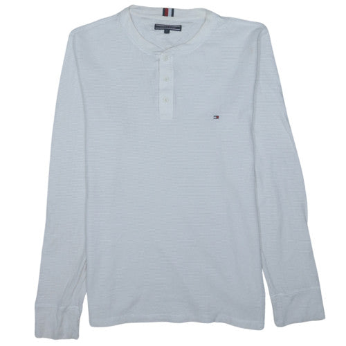 Tommy Hilfiger Men's White Henley Cotton Jumper M Long Sleeve