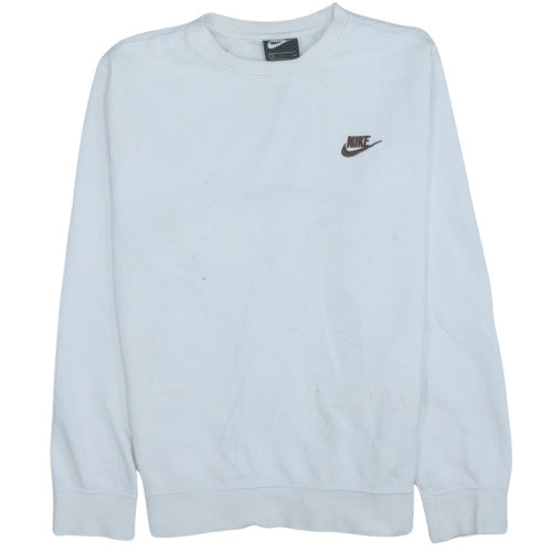Nike Men's White Small Crew Neck Sweatshirt Cotton Blend Pullover