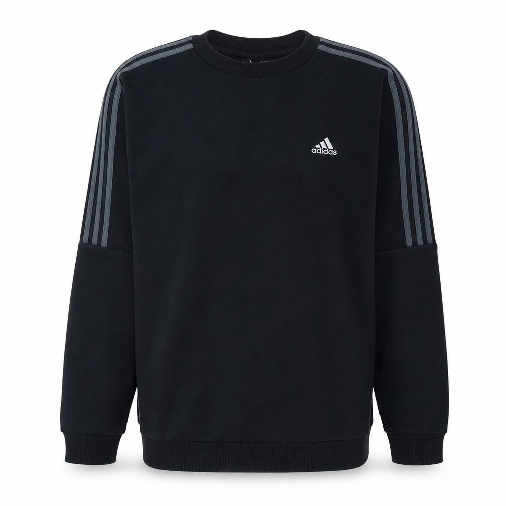 Front view of adidas Men's Black M Pullover Fleece Logo Crew Neck Sweatshirt