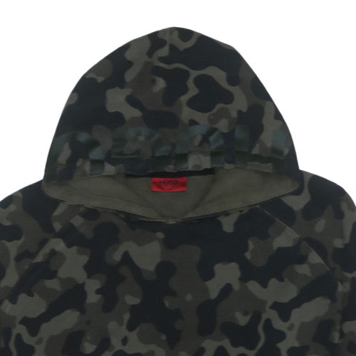 Hugo Boss Men's Green Camouflage Pullover Hoodie Size L Cotton Blend