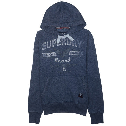 Superdry Men's Blue Pullover Hoodie M Graphic Logo Fleece Sweatshirt