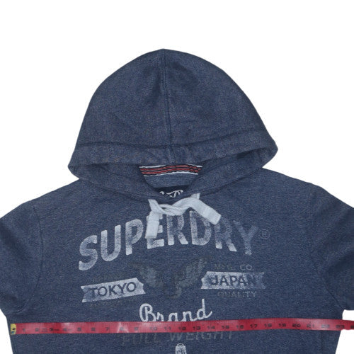 Superdry Men's Blue Pullover Hoodie M Graphic Logo Fleece Sweatshirt