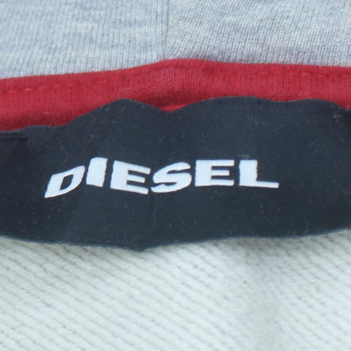 Diesel Men's Grey Pullover Hoodie Logo Print Size M