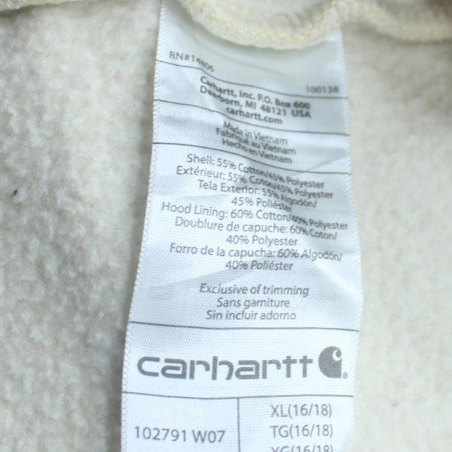 Carhartt Men Ivory XL Pullover Hoodie Relaxed Fit Fleece Logo