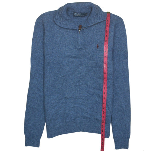 Polo Ralph Lauren Men's Blue Wool 1/4 Zip High Neck Jumper Size M