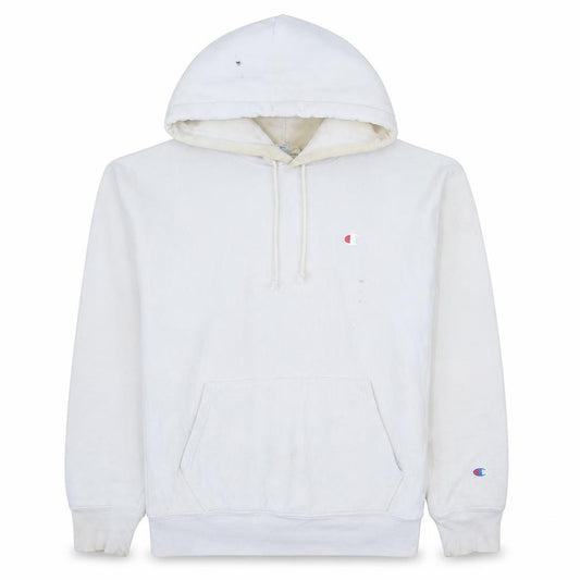 Front view of Champion Men’s White Reverse Weave Pullover Hoodie, size L