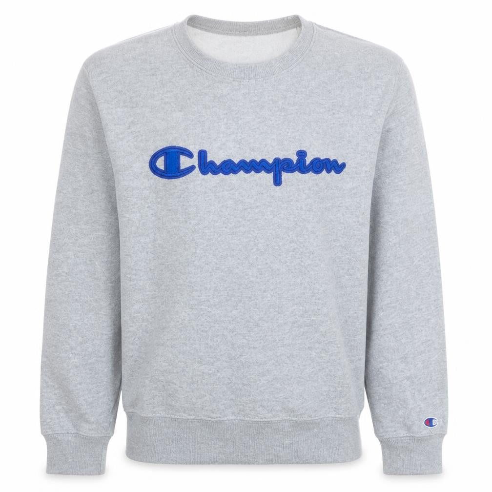 Front view of Champion Men's Grey Crew Neck Pullover Sweatshirt M