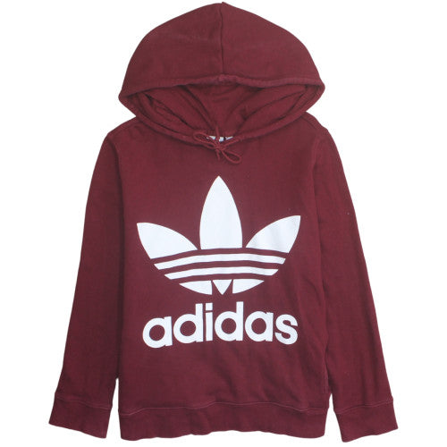 Adidas Womens Burgundy Pullover Hoodie Size 16 Logo Print Cotton