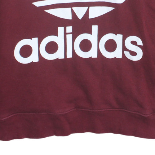 Adidas Womens Burgundy Pullover Hoodie Size 16 Logo Print Cotton