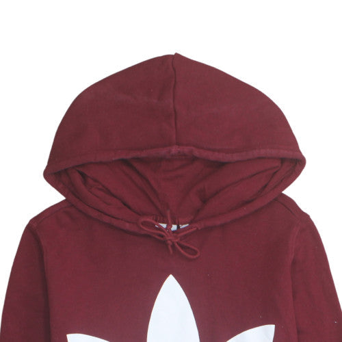 Adidas Womens Burgundy Pullover Hoodie Size 16 Logo Print Cotton