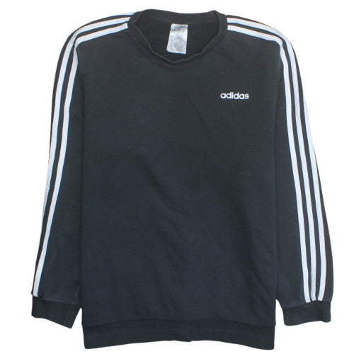 Adidas Mens Black XL Crew Neck Pullover Sweatshirt with Stripes