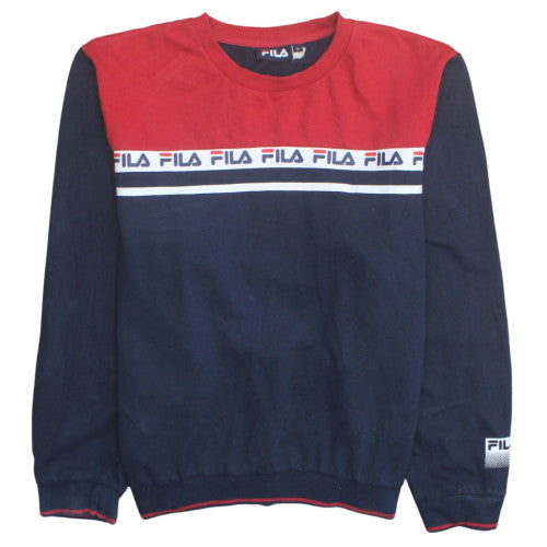 FILA Men's Blue Red Crew Neck Logo Sweatshirt XL Retro Sportswear