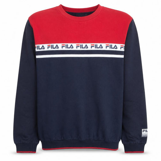 Front view of Fila Men's Blue Red Crew Neck Logo Sweatshirt XL Retro Sportswear
