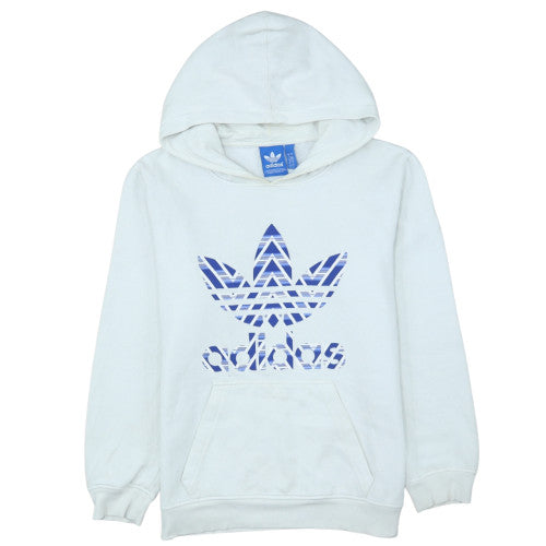 Adidas Women White Hooded Pullover Sweatshirt Size S Logo Print