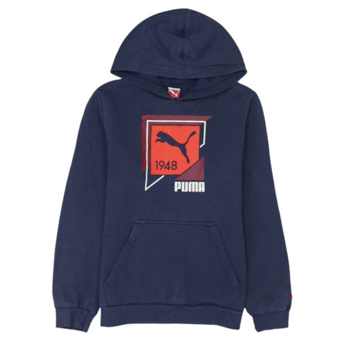 Puma Boys Navy Blue Pullover Hoodie Size 14 XL 154cm Cotton Blend Logo Print