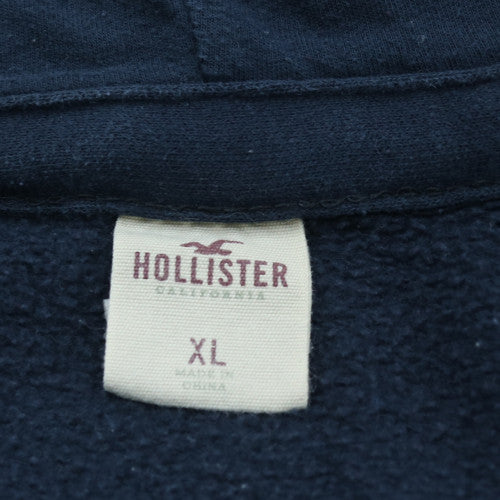 Hollister Men Blue Full Zip Hoodie XL Fleece Logo Cotton Blend