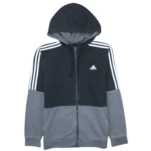 Adidas Mens Black Grey Full Zip Hoodie Size M Fleece Casual Hooded Sweatshirt