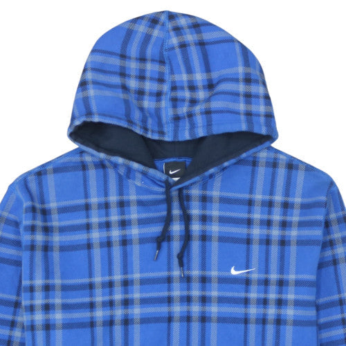 Nike Men's Blue Check Pullover Hoodie 2XL Fleece Sweatshirt