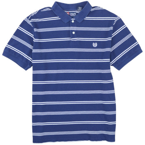 Chaps Men's Blue Striped Polo Shirt XL 100% Cotton Classic Fit