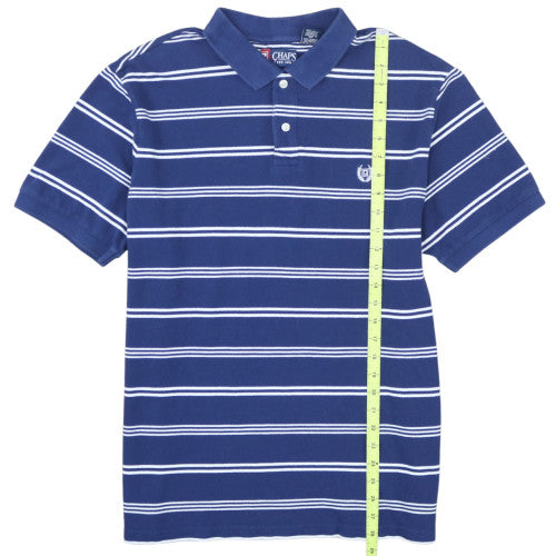 Chaps Men's Blue Striped Polo Shirt XL 100% Cotton Classic Fit