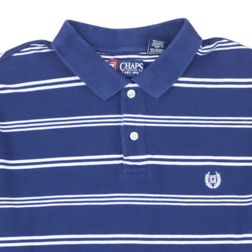 Chaps Men's Blue Striped Polo Shirt XL 100% Cotton Classic Fit