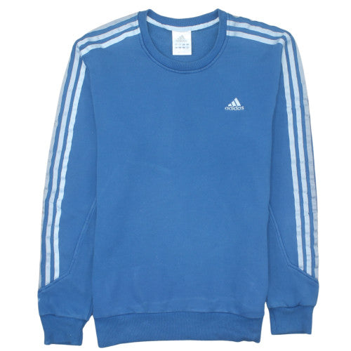 Adidas Boys Blue Crew Neck Pullover Sweatshirt Size M Classic Logo