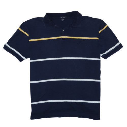 Nautica Men's Blue Striped Cotton Polo Shirt XL Regular Fit