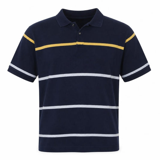 Front view of Nautica Men's Blue Striped Cotton Polo Shirt XL Regular Fit