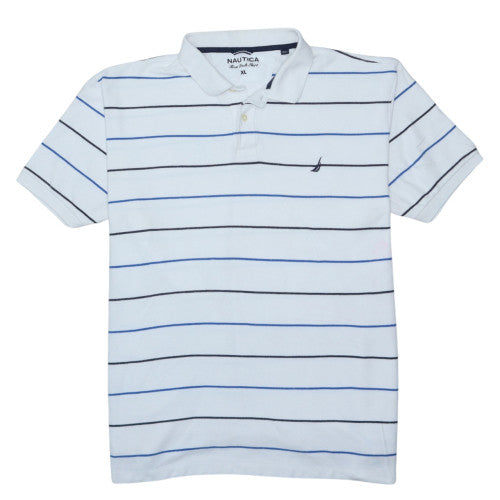 Nautica Men's White Striped Cotton Polo Shirt XL