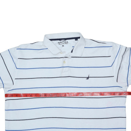Nautica Men's White Striped Cotton Polo Shirt XL