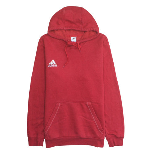 Adidas Mens Red Pullover Hoodie L Fleece Sweatshirt Classic Style