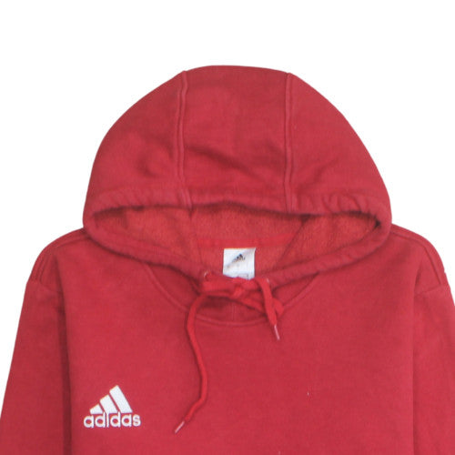 Adidas Mens Red Pullover Hoodie L Fleece Sweatshirt Classic Style